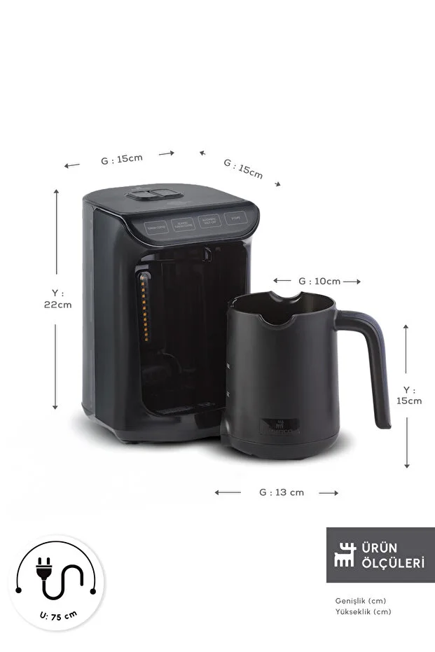 Hatır Közde Türk Kahvesi ve Türk Kahve Makinesi Shiny Black 5 Fincan Kapasiteli Bol Köpüklü